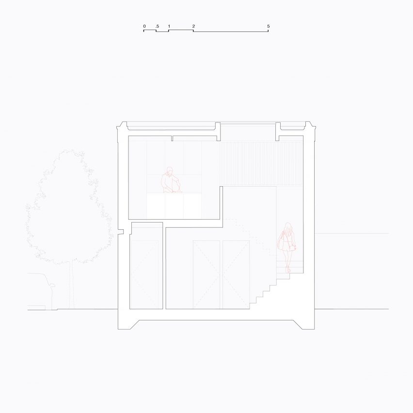 Section AA of infill home by Gró Works in Dublin, Ireland.