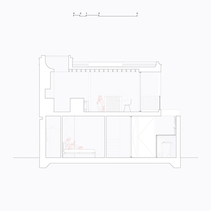 Section CC of infill home by Gró Works in Dublin, Ireland.