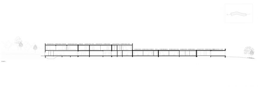 Section drawing of Auguste Benedict School by Amelia Tavella Architectes