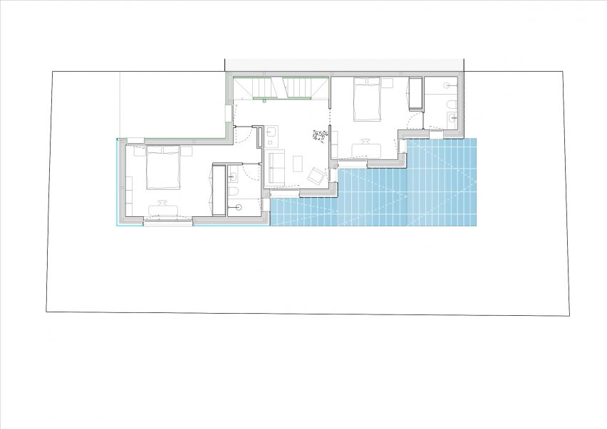 Second floor plan of home in Madrid by Ignacio G Galan and OF Architects