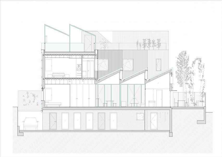 Section drawing of home in Madrid by Ignacio G Galan and OF Architects
