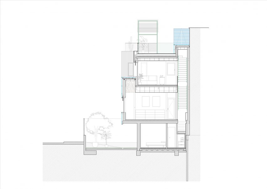Section drawing of home in Madrid by Ignacio G Galan and OF Architects