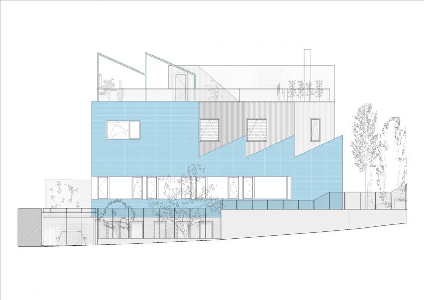 Elevation drawing of home in Madrid by Ignacio G Galan and OF Architects