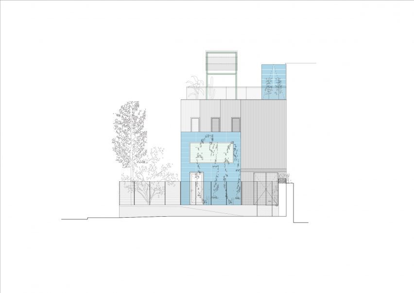 Elevation drawing of home in Madrid by Ignacio G Galan and OF Architects