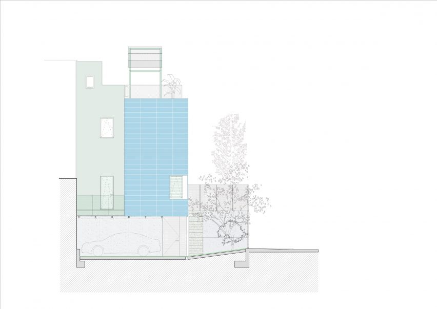 Elevation drawing of home in Madrid by Ignacio G Galan and OF Architects
