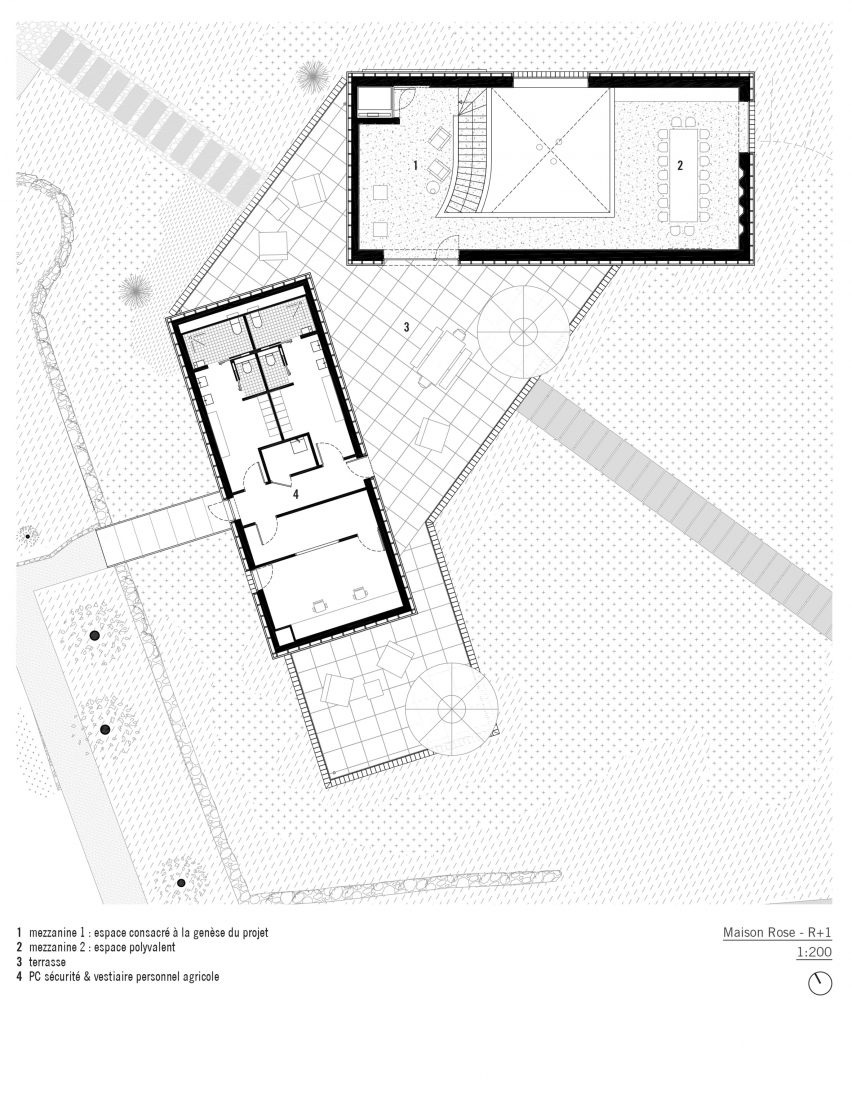 Upper floor plan of Domaine de la Rosa by Nem Architectes