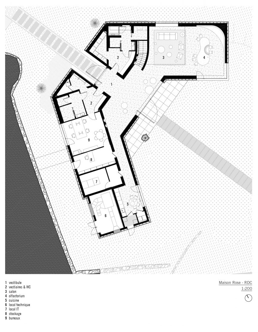 Ground floor plan of Domaine de la Rosa by Nem Architectes