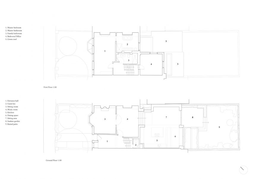 Original floor plan of London home extension by Oliver Leech Architects