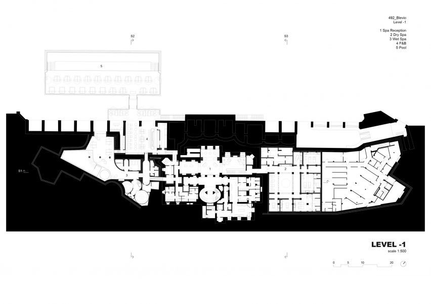 Lower ground floor plan of Infinity pool and spa at Lake Como, Italy, by Herzog & de Meuron