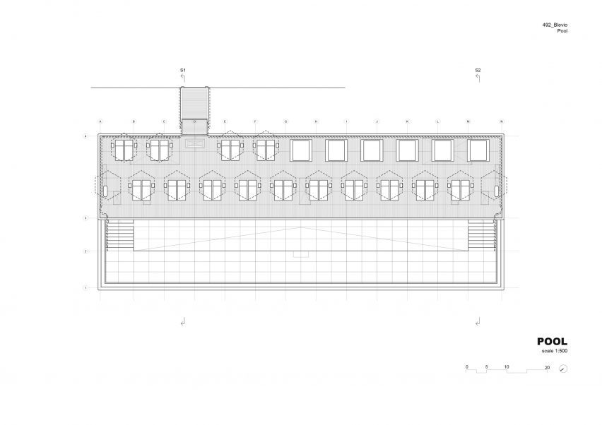 Plan drawing of Infinity pool at Lake Como, Italy, by Herzog & de Meuron
