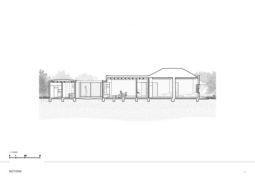 Section drawing of Quarry House in Melbourne by Winwood McKenzie