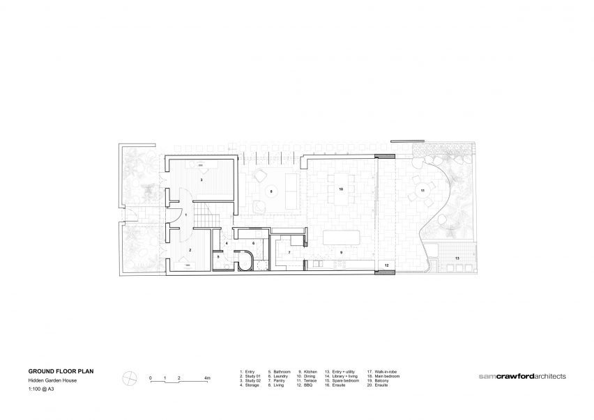 Ground floor plan of Hidden Garden House in Sydney by Sam Crawford Architects