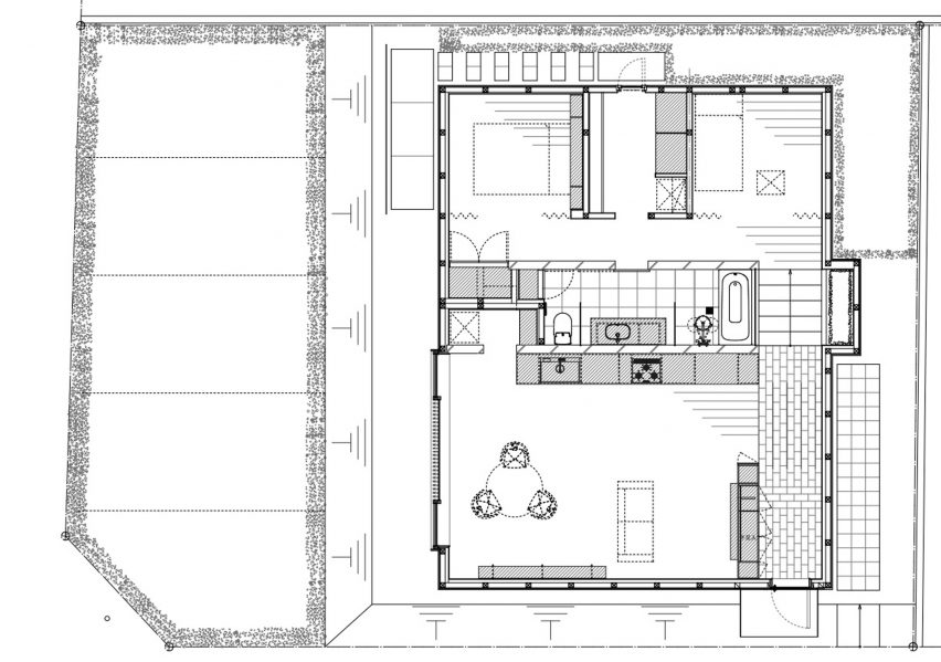 Ground floor plan of Yamaguchicho House in Japan by Slow