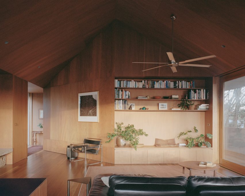 Wood-clad interior of Mossy Point in New South Wales