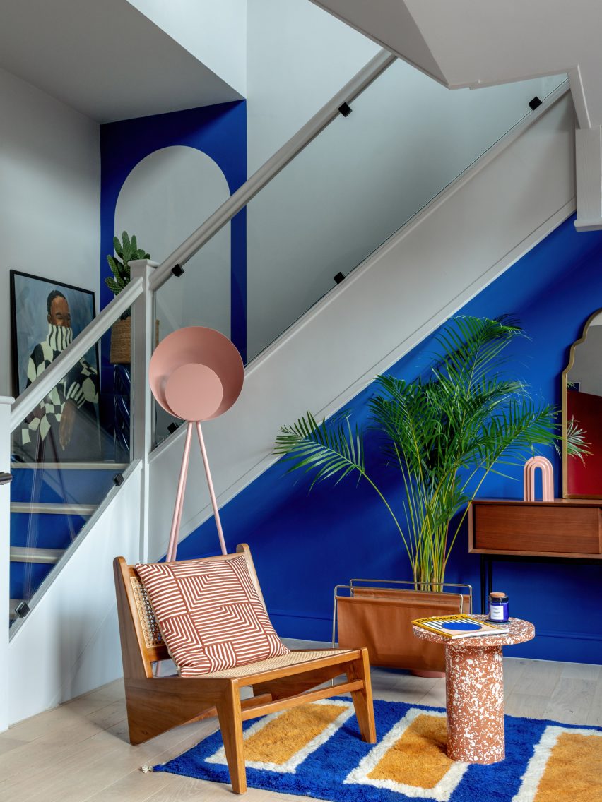 Blue hallway in Moroccan-inspired townhouse by PL Studio