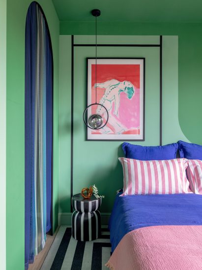 Green bedroom in Moroccan-inspired townhouse by PL Studio