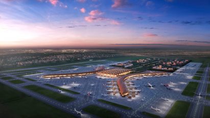 Dusk view of Techo International Airport in Cambodia by Foster + Partners