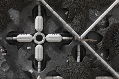 Interlocking lunar base building blocks