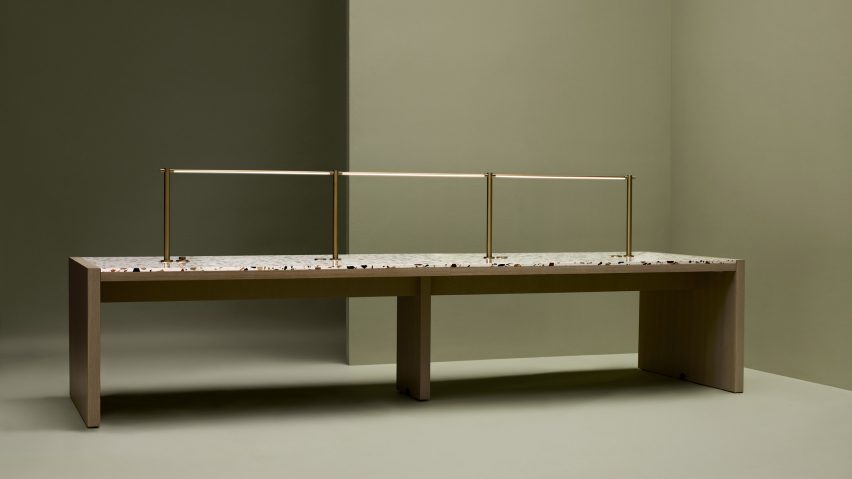 Terrazzo-topped Firma Collection tables by HBF