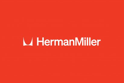 White Herman Miller logo by Order Design on a red backdrop