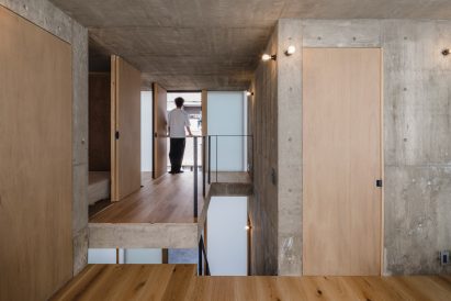 Interior upper level of Check Patterned House in Japan by IGArchitects