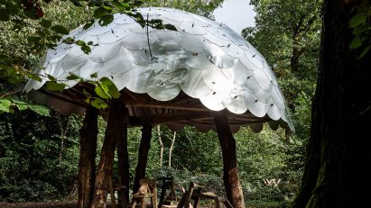 Woodworking shelter by Invisible Studio and Pearce+ in Gloucestershire