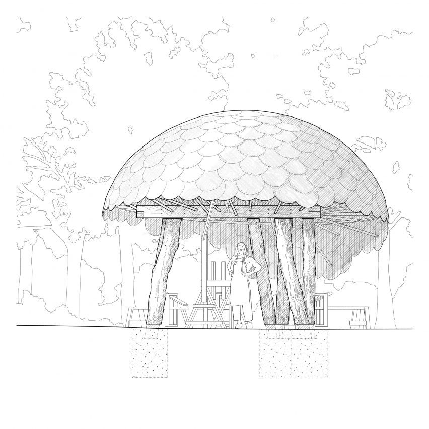 Woodworking shelter by Invisible Studio and Pearce+ in Gloucestershire