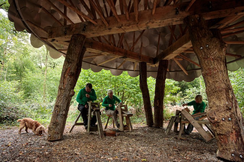 Woodworking shelter by Invisible Studio and Pearce+ in Gloucestershire