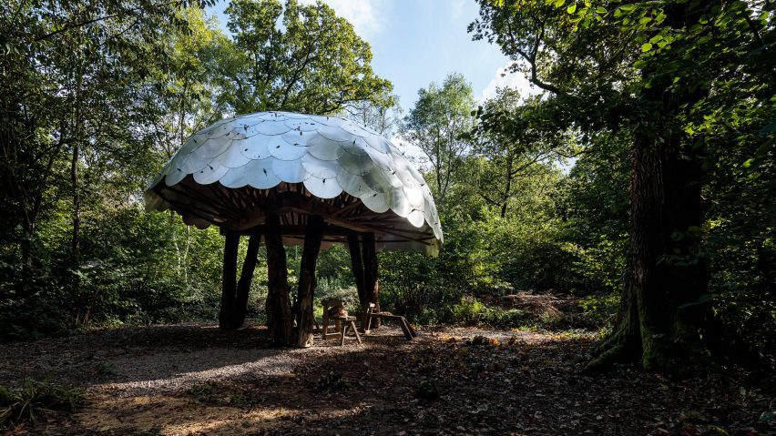 Woodworking shelter by Invisible Studio and Pearce+ in Gloucestershire