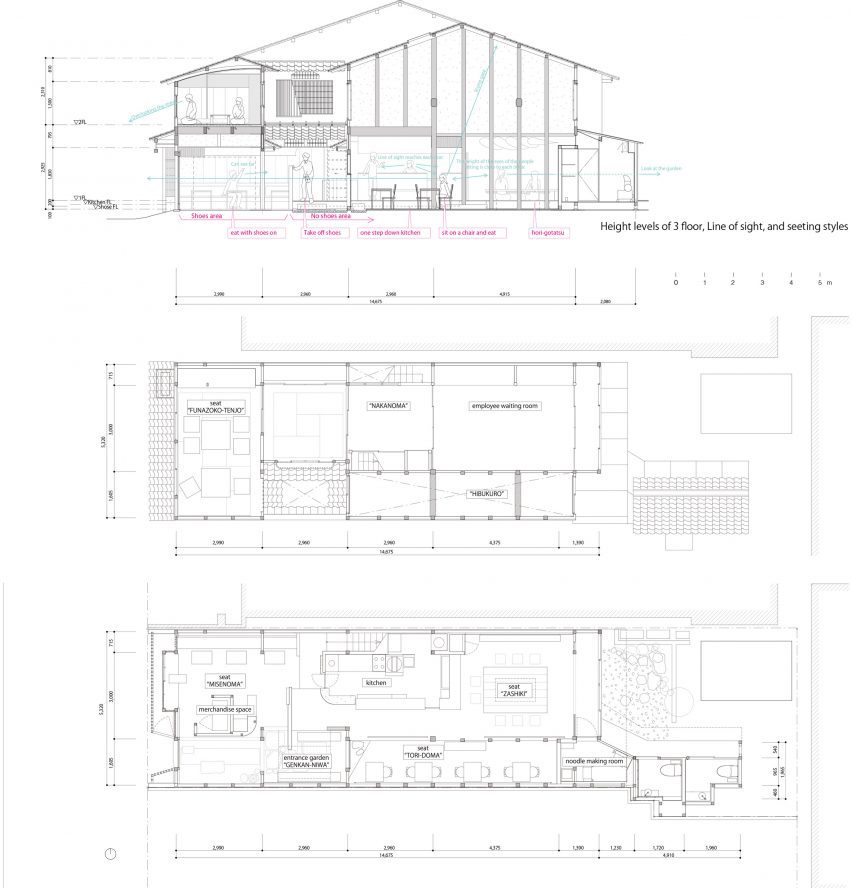 Plans of Kawamichiya Kosho-An restaurant in Kyoto by Td-Atelier and Endo Shorijo Design
