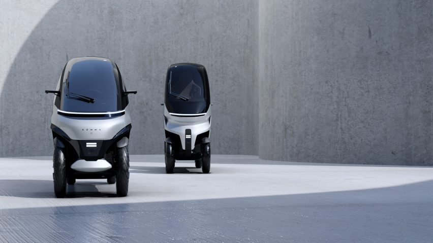 Rendering of the two types of Komma vehicle front-on, showing the narrow width