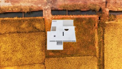Aerial view of Concrete Pavilion by Lin Architecture in rural China