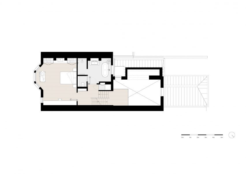 First floor plan of London house extension by Merrett Houmøller Architects and All & Nxthing