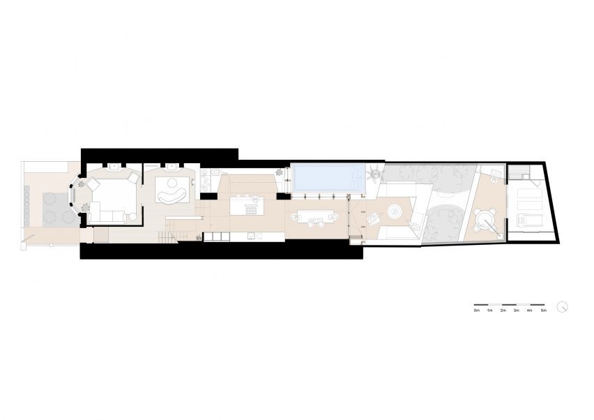 Ground floor plan of London house extension by Merrett Houmøller Architects and All & Nxthing
