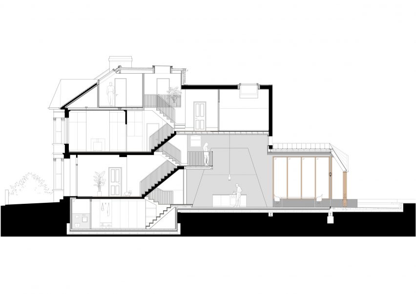 Section of London house extension by Merrett Houmøller Architects and All & Nxthing