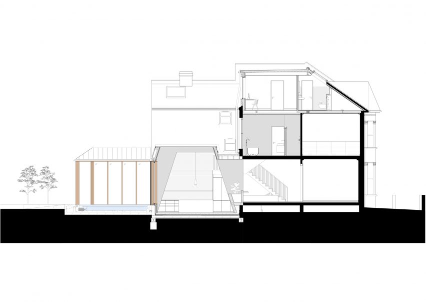 Section of London house extension by Merrett Houmøller Architects and All & Nxthing