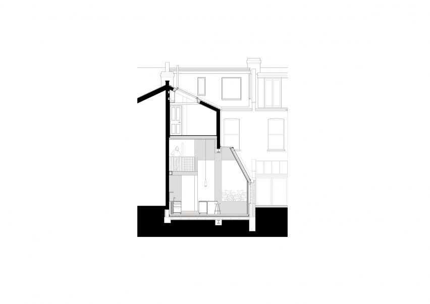 Section of London house extension by Merrett Houmøller Architects and All & Nxthing