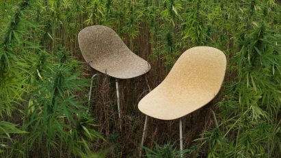 Mat chairs by Foersom & Hiort-Lorenzen and Norman Copenhagen surrounded by hemp plants