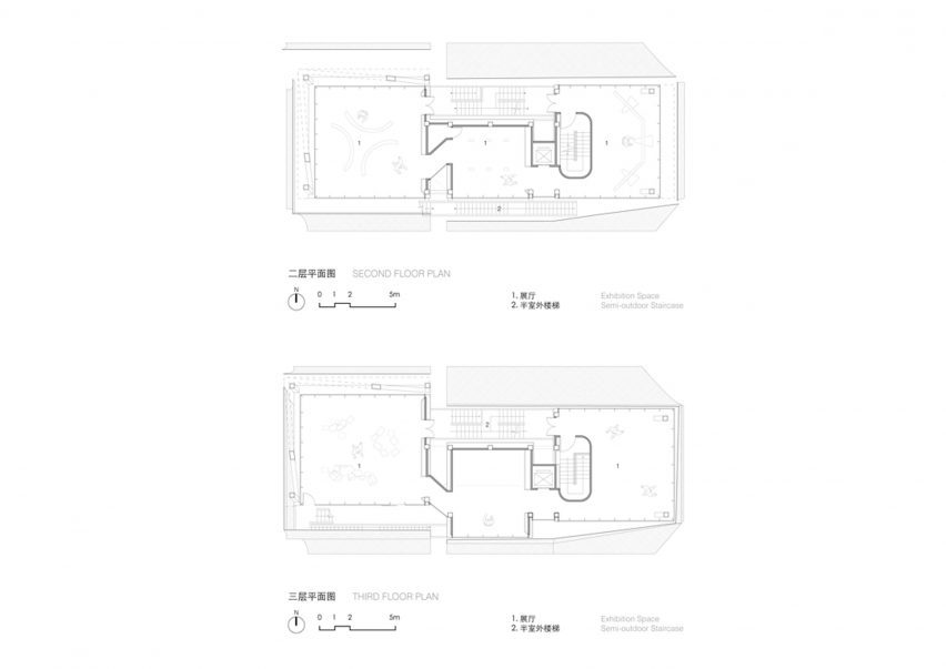 Floor plans of In-Between Pavilion by Trace Architecture Office in China