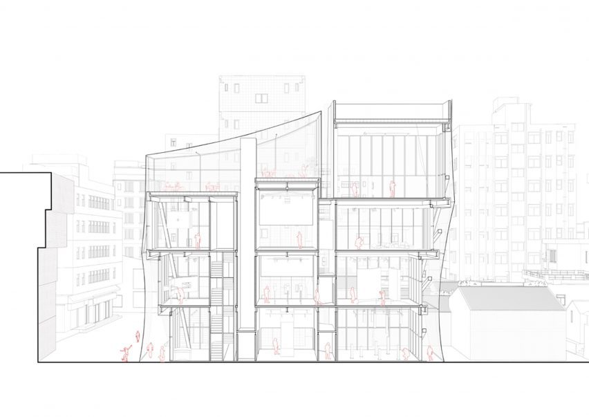 Section of In-Between Pavilion by Trace Architecture Office in China