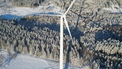 Modvion wooden wind turbine tower in Skara, Sweden