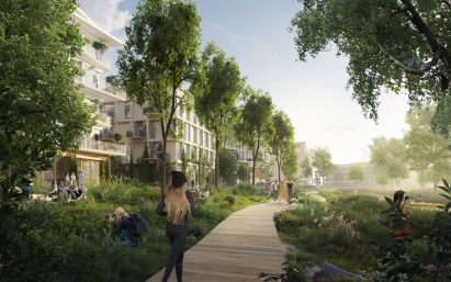 Render of green public spaces in WärtZ district in Zwolle