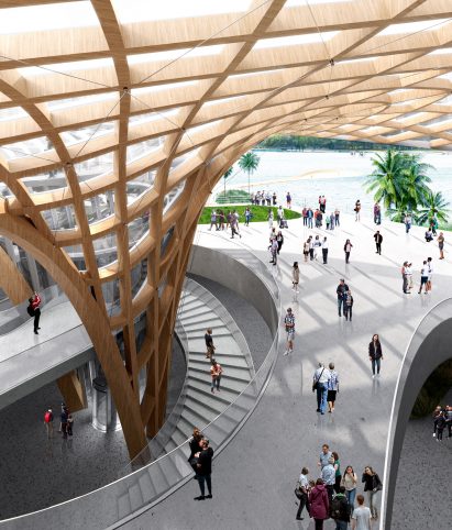 Atrium with tree-like timber columns