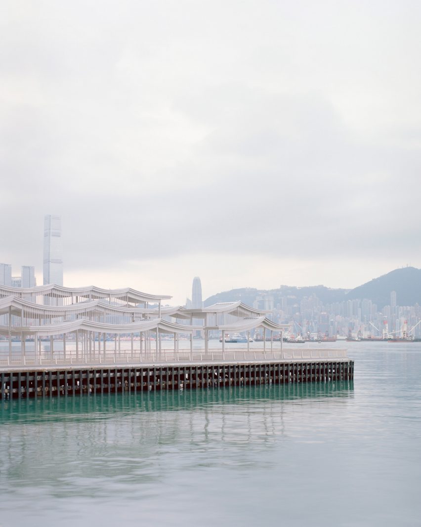 Steel canopy on a pier in Hong Kong