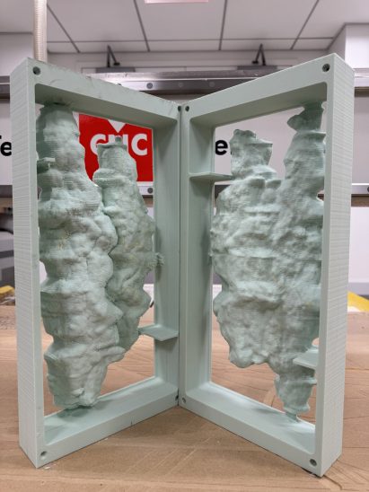 CNC milled panels showing 3D forms inside