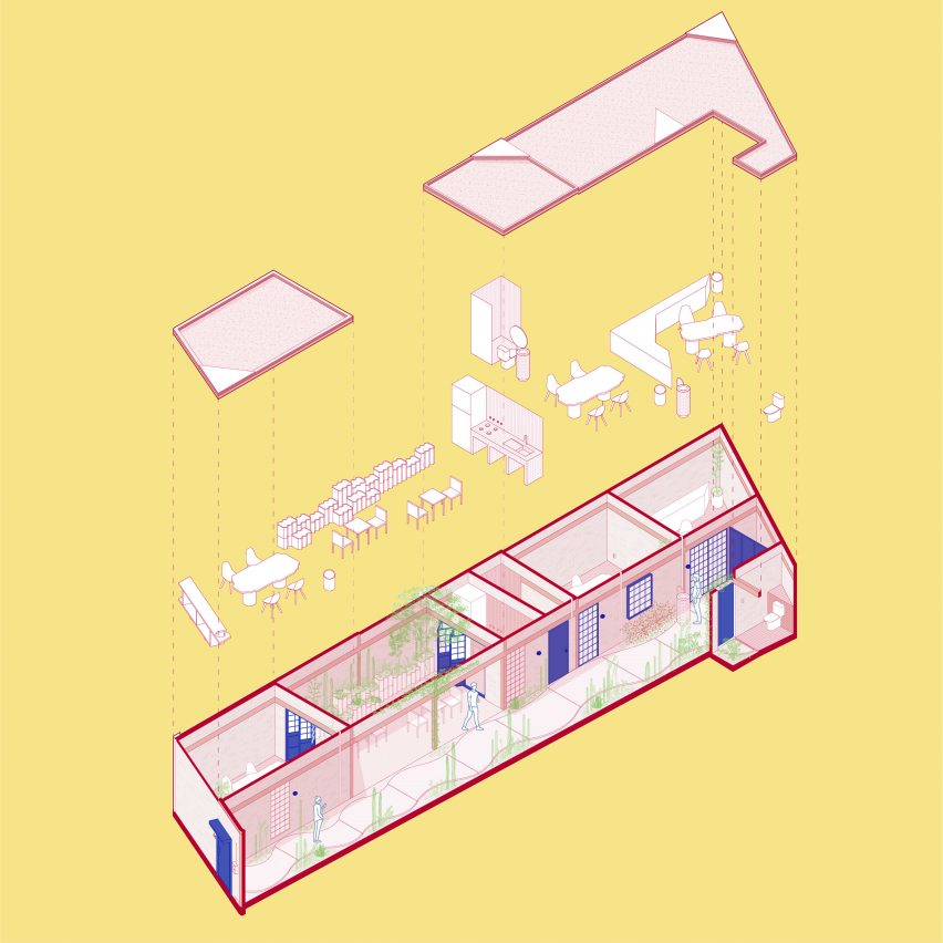 exploded axon graphic for Espacio santa tere
