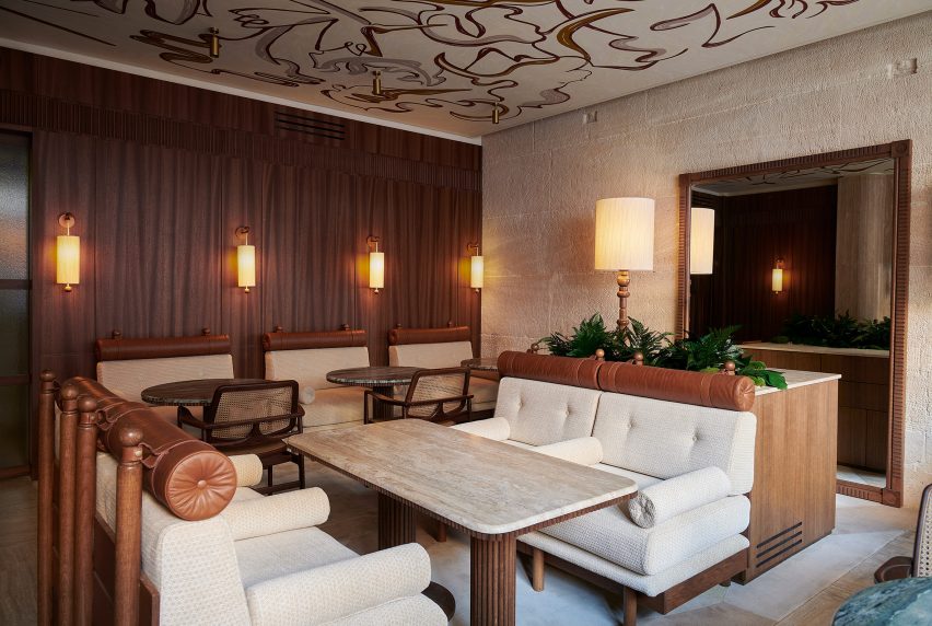Mural by Florence Bamberger on the ceiling of Oka