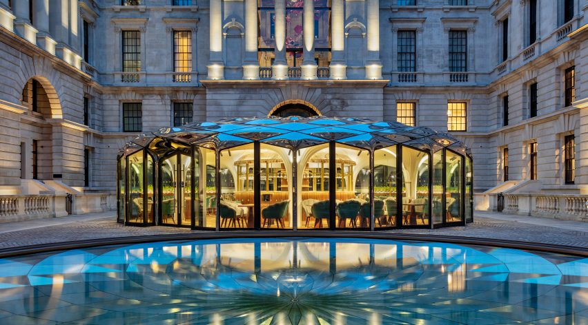 Old war office courtyard and pavilion London at night
