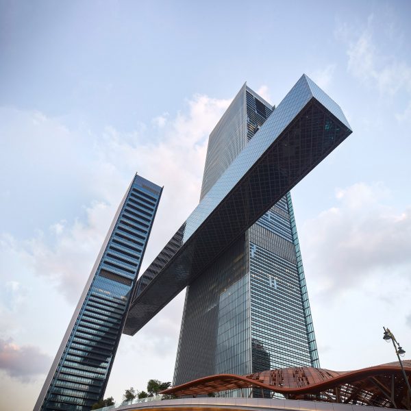 View up to the One Za'abeel cantilever by Nikken Sekkei