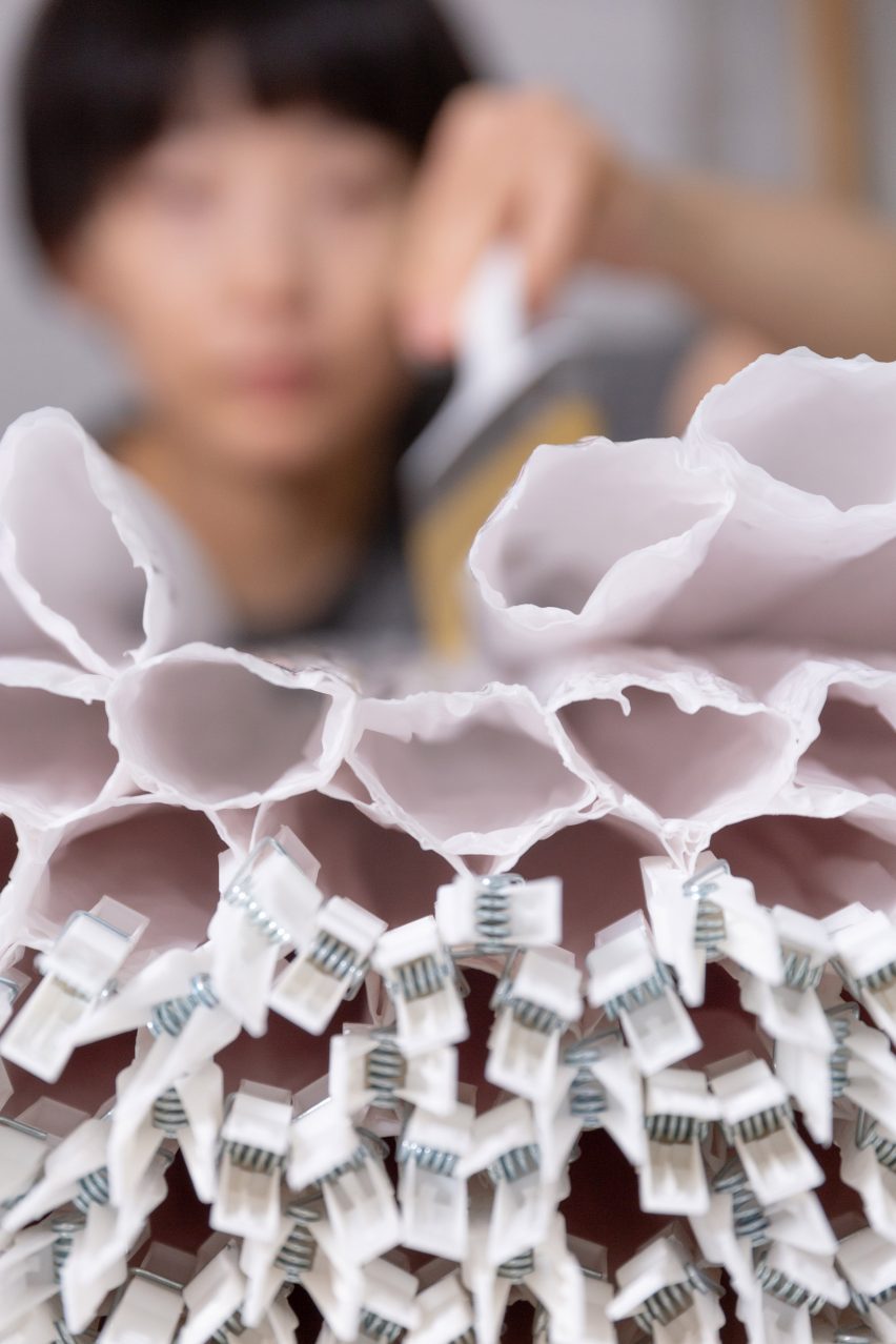 Pao Hui Kao making her Paper Pleats furniture